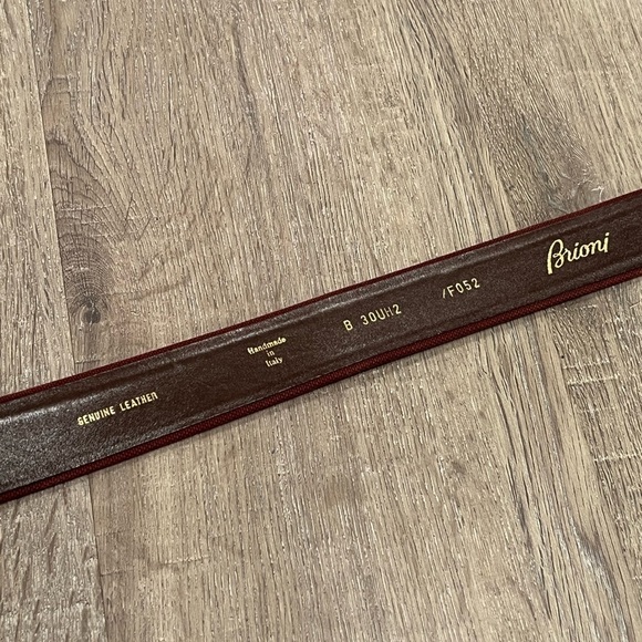 Brioni Size 44 Handmade in Italy Wine Burgundy Solid Brass Buckle Lux Belt EUC - Picture 11 of 14